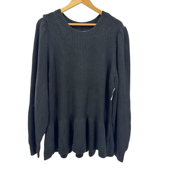 Goodthreads Black Knit Crew Neck Sweater XXL Women Bell Sleeve Ruffle Hem NWT - Picture 1 of 8
